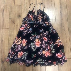 Floral corduroy navy blue sun dress